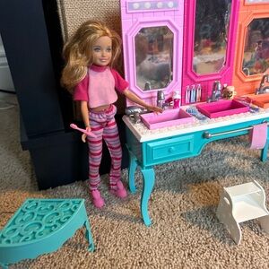 Barbie Pink and Blue Doll with Vanity Set